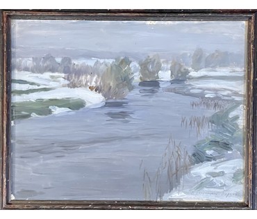 Бялыницкий-Бируля В.К "Ранняя весна", 1910-е гг. Экспертное заключение. Холст на картоне, масло. Размер 40х31.5 см. № 3554 (артикул №3554) - фото №3