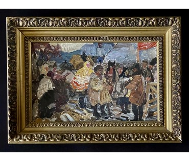 Жолток В.К. Эскиз к картине "Ярмарка", картон, масло. Размер с родной рамой 45х32 см. № 3557 (артикул №3557) - фото №1