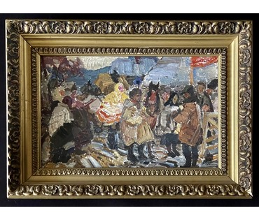 Жолток В.К. Эскиз к картине "Ярмарка", картон, масло. Размер с родной рамой 45х32 см. № 3557 (артикул №3557) - фото №2