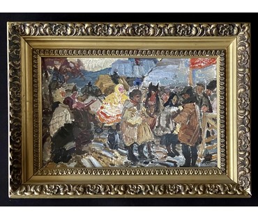 Жолток В.К. Эскиз к картине "Ярмарка", картон, масло. Размер с родной рамой 45х32 см. № 3557 (артикул №3557) - фото №3