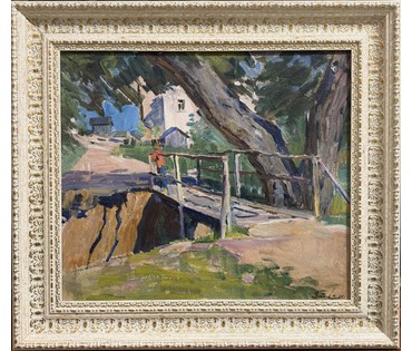 Зайцев Е.А "Мечты детства", 1961г. Картон, масло. Размер с рамой 58,5х52,5 см. № 3586 (артикул №3586) - фото №1