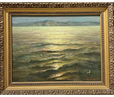 Багрянцев Н.М "Море. Лунная дорожка", ДВП, масло. Размер с рамой 61х49 см. № 3588 (артикул №3588) - фото №1