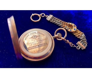 Часы карманные "Monard Geneve" с цепью (шатленом). Швейцария, 19 век (56) Диаметр 5 см. 106.7гр. (артикул №2077) - фото №2