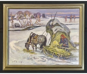 Поплавский Г.Г "Зима на исходе", 2007г. Холст, масло. Размер 40х50 см. № 3607 (артикул №3607) - фото №1
