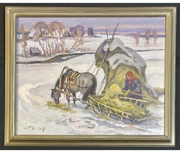 Поплавский Г.Г "Зима на исходе", 2007г. Холст, масло. Размер 40х50 см. № 3607 (артикул №3607) - фото №2