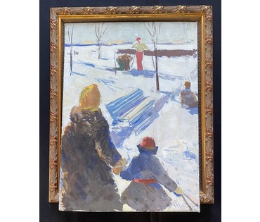 Казакевич Н.К "Зимний день", 1978г. Холст, масло, картон. Размер 49х35 см. № 3609 (артикул №3609) - фото №4