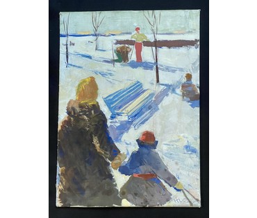 Казакевич Н.К "Зимний день", 1978г. Холст, масло, картон. Размер 49х35 см. № 3609 (артикул №3609) - фото №2