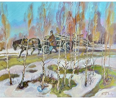 Поплавский Г.Г "Весенние проталины", 2012г. Холст, акрил. Размер с рамой 70х60 см. № 3610 (артикул №3610) - фото №2