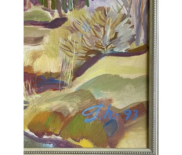 Поплавский Г.Г. Каталожная работа "Между небом и землёй.Браславская церковь", 1993г. Холст, масло. Размер с рамой 51х60,5 см. № 3615 (артикул №3615) - фото №2