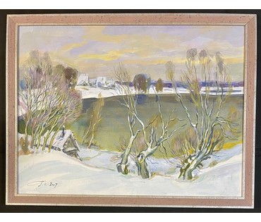 Поплавский Г.Г. Из цикла "Браславщина", "Тёплый вечер в Слабодке", 2007 г. Холст, акрил. Размер 60х80 см. № 3616 (артикул №3616) - фото №1