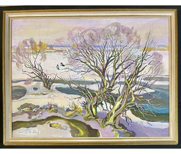 Поплавский Г.Г "Браславщина.Талая вода", 2008г. Холст, акрил. Размер 60х80 см. № 3618 (артикул №3618) - фото №1