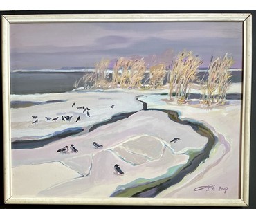 Поплавский Г.Г. Каталожная работа "Февраль на Нарочи", 2007г. Холст, акрил. Размер 60х80 см. № 3620 (артикул №3620) - фото №2