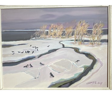 Поплавский Г.Г. Каталожная работа "Февраль на Нарочи", 2007г. Холст, акрил. Размер 60х80 см. № 3620 (артикул №3620) - фото №6