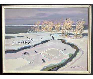 Поплавский Г.Г. Каталожная работа "Февраль на Нарочи", 2007г. Холст, акрил. Размер 60х80 см. № 3620 (артикул №3620) - фото №4