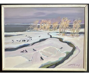 Поплавский Г.Г. Каталожная работа "Февраль на Нарочи", 2007г. Холст, акрил. Размер 60х80 см. № 3620 (артикул №3620) - фото №5