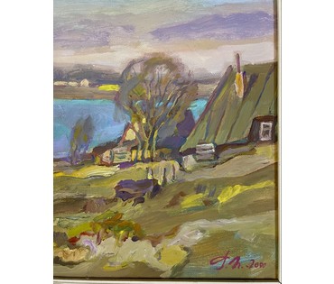 Поплавский Г.Г "Над озером Струсто", 2000г. Холст, акрил. Размер с рамой 40х60 см. № 3622 (артикул №3622) - фото №2