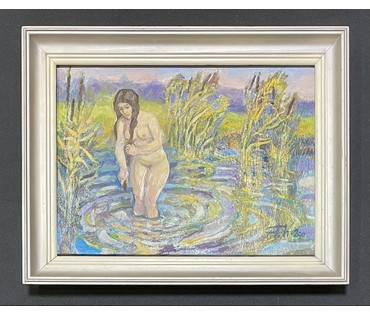 Поплавский Г.Г "Купальщица.Ню", 2011г. Холст, акрил. Размер с рамой 47,5х37,5 см. № 3624 (артикул №3624) - фото №2