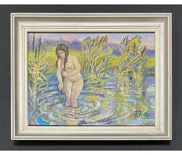 Поплавский Г.Г "Купальщица.Ню", 2011г. Холст, акрил. Размер с рамой 47,5х37,5 см. № 3624 (артикул №3624) - фото №1