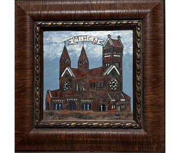 Герасимов А.В. Перегородчатая эмаль. Минск. Костёл Св. Сымона и Алены. 2018г. Размер с рамой 24х24 см. № 3638 (артикул №3638) - фото №1