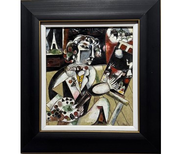 Герасимов А.В. Перегородчатая эмаль по мотивам работы М.Шагала "Автопортрет с семью пальцами", 2014г. Размер с рамой 23,5х25 см.№ 3639 (артикул №3639) - фото №1