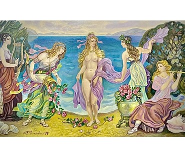 Поплавский Г.Г. «Рождение Афродиты». 1999 год. Размер 124х80см. с учетом родной рамы. Размер 111х66см. без рамы. (артикул №3640) - фото №2