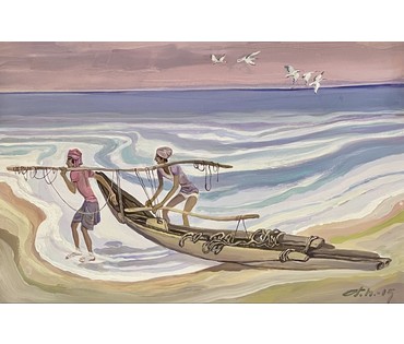 Поплавский Г.Г. Каталожная работа "Бенгальский залив", 2015г. Холст, акрил. Размер с рамой 66,5х96 см. № 3648 (артикул №3648) - фото №3
