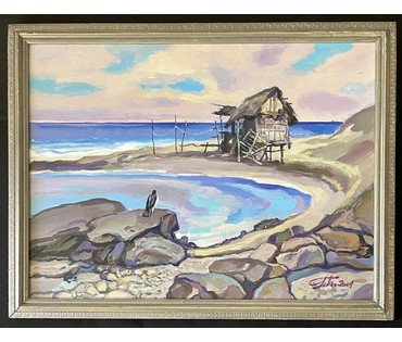 Поплавский Г.Г. Каталожная работа "Лачуга рыбака", 2014г. Холст, акрил. Размер с рамой 68х89 см.№ 3649 (артикул №3649) - фото №1