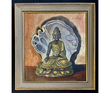 Поплавский Г.Г. Каталожная работа "Юный Будда из Улан-Батора", 2014г. Холст, акрил.Размер с рамой 63х68 см. № 3650 (артикул №3650) - фото №6