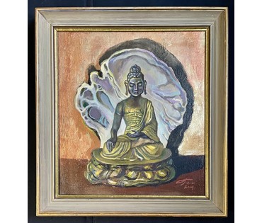 Поплавский Г.Г. Каталожная работа "Юный Будда из Улан-Батора", 2014г. Холст, акрил.Размер с рамой 63х68 см. № 3650 (артикул №3650) - фото №2