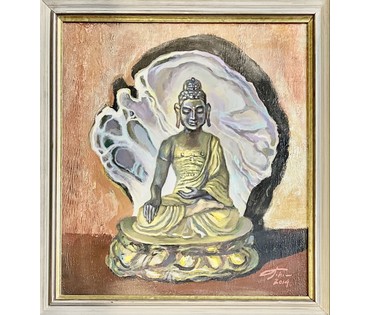 Поплавский Г.Г. Каталожная работа "Юный Будда из Улан-Батора", 2014г. Холст, акрил.Размер с рамой 63х68 см. № 3650 (артикул №3650) - фото №7