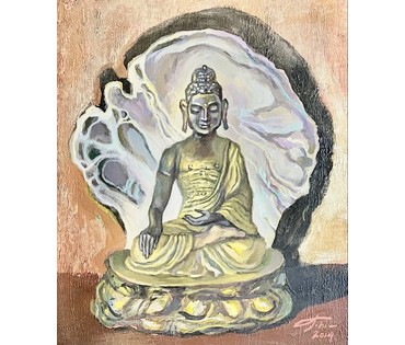 Поплавский Г.Г. Каталожная работа "Юный Будда из Улан-Батора", 2014г. Холст, акрил.Размер с рамой 63х68 см. № 3650 (артикул №3650) - фото №4