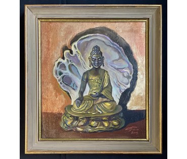 Поплавский Г.Г. Каталожная работа "Юный Будда из Улан-Батора", 2014г. Холст, акрил.Размер с рамой 63х68 см. № 3650 (артикул №3650) - фото №3