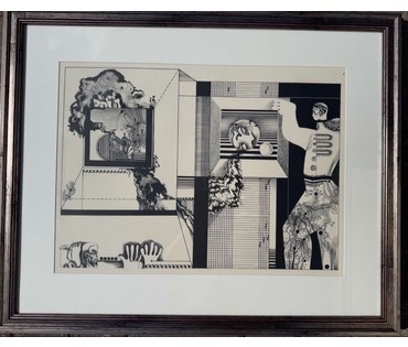 Скрипниченко Г.С. Художник-сюрреалист, "белорусский Дали". Литография. Размер с рамой и паспарту 69,5х56,5 см. № 3658 (артикул №3658) - фото №1