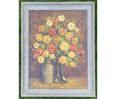 Петровичев "Натюрморт", первая половина 20 века. Холст, масло. Размер с рамой 93х73,5 см. № 3968 (артикул №3968) - фото №3