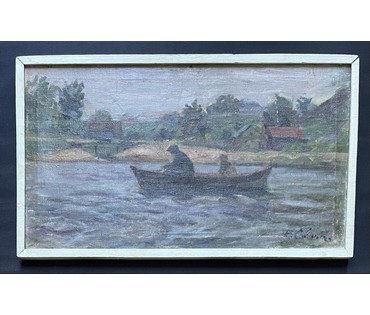 Савицкий В.Н "Нёманские рыбаки", 1963г. Холст, масло. Размер 33,5х57,5 см. № 3676 (артикул №3676) - фото №3