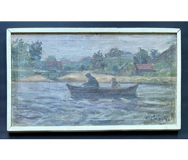 Савицкий В.Н "Нёманские рыбаки", 1963г. Холст, масло. Размер 33,5х57,5 см. № 3676 (артикул №3676) - фото №1