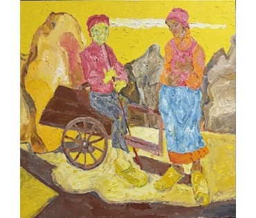 Ржеусский А(Ржеутский А) "Возвращение с ярмарки". Холст, масло. Размер 80х80 см. № 3684 (артикул №3684) - фото №1