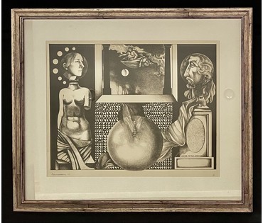 Скрипниченко Г.С. Художник-сюрреалист, "белорусский Дали". Сенеж. "Сон". Жене и сыну. 1972г. Литография. Размер с рамой и паспарту 60 х70 см. № 3696 (артикул №3696) - фото №1