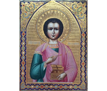 Икона "Св. Пантелиймон". Л.Д.Салаутин, Палех. 1890е года. №97