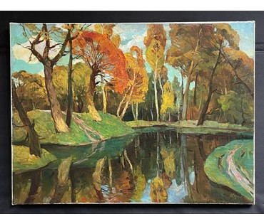 Кудревич Р.В "Осенняя тишина", 1982г. Холст, масло. Размер с учётом рамы 96х76см. № 3699 (артикул №3699) - фото №2