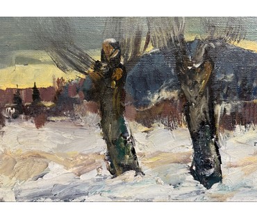 Данциг М.В "За городом", 1965г. Холст, масло на картоне. Размер с родной рамой 65х40 см. № 3700 (артикул №3700) - фото №4