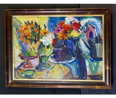 Витковская В.Г "Натюрморт с лейкой",2008г. ДВП, акрил. Размер с учётом рамы 71х95 см. № 3713 (артикул №3713) - фото №1