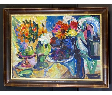 Витковская В.Г "Натюрморт с лейкой",2008г. ДВП, акрил. Размер с учётом рамы 71х95 см. № 3713 (артикул №3713) - фото №2