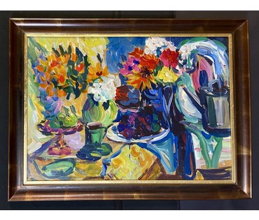 Витковская В.Г "Натюрморт с лейкой",2008г. ДВП, акрил. Размер с учётом рамы 71х95 см. № 3713 (артикул №3713) - фото №3