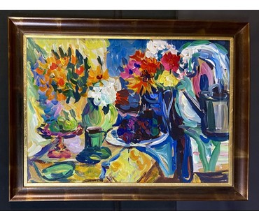 Витковская В.Г "Натюрморт с лейкой",2008г. ДВП, акрил. Размер с учётом рамы 71х95 см. № 3713 (артикул №3713) - фото №4