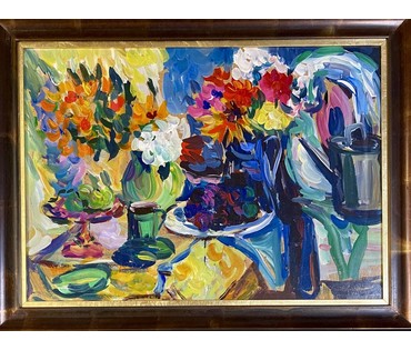 Витковская В.Г "Натюрморт с лейкой",2008г. ДВП, акрил. Размер с учётом рамы 71х95 см. № 3713 (артикул №3713) - фото №5