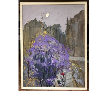 Цвирко В.К "Тёплый вечер", 1975г. ДВП, темпера. Размер с родной рамой 128,5х169 см. № 3714 (артикул №3714) - фото №2