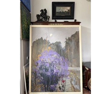 Цвирко В.К "Тёплый вечер", 1975г. ДВП, темпера. Размер с родной рамой 128,5х169 см. № 3714 (артикул №3714) - фото №6