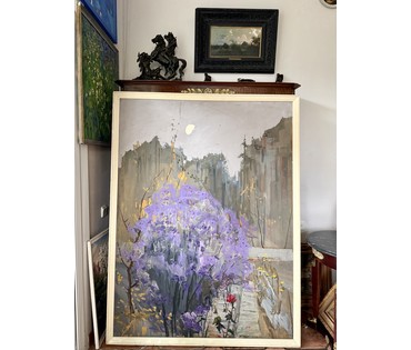 Цвирко В.К "Тёплый вечер", 1975г. ДВП, темпера. Размер с родной рамой 128,5х169 см. № 3714 (артикул №3714) - фото №7