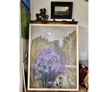 Цвирко В.К "Тёплый вечер", 1975г. ДВП, темпера. Размер с родной рамой 128,5х169 см. № 3714 (артикул №3714) - фото №8